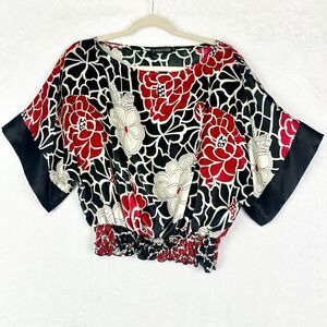 Vintage Y2K Rampage Satin Top Size Small Floral Kimono Sleeve Cropped